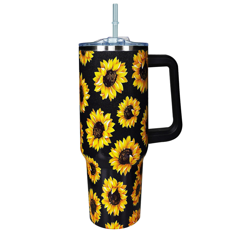 40 Oz Tumbler With Handle 40oz Sunflower Tumbler With Lid Straw Double Insulated Travel Coffee Mug Sunflower Gifts For Women