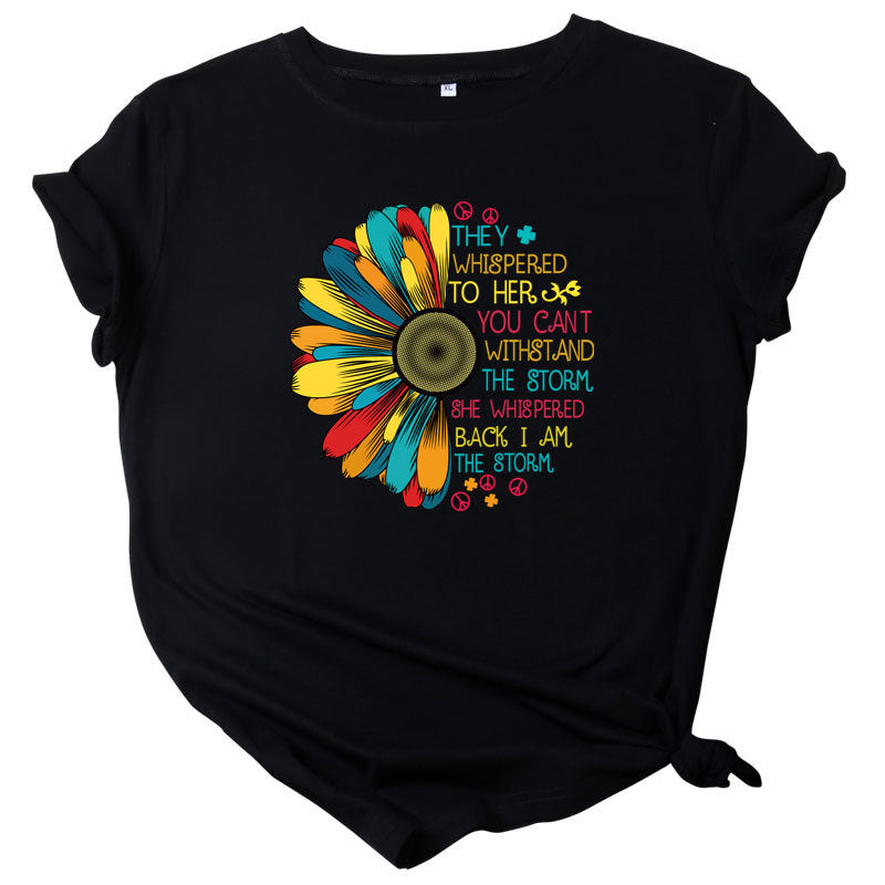 Wholesale Women's Sunflower Print Short Sleeve T-Shirt