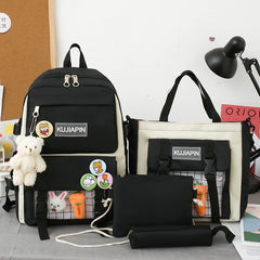 4pcs Women's Fashion Nylon Backpacks with Plush Pendant