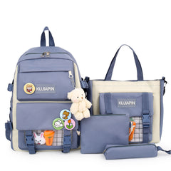 4pcs Women's Fashion Nylon Backpacks with Plush Pendant
