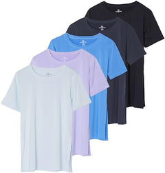 5 Pack Womens Plus Size Tops Workout Short Sleeve T Shirts Tshirts Gym Ladies Athletic Plus Size Tees Exercise Loose Active Top Dry Fit