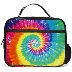 WOBAGMEN Tie Dye Laege Lunch Box for Girls Women Insulated Rainbow Lunch Bag with Water Bottle Holder Portable Waterproof Leakproof Tie Dye Lunch Tote Bag School Picnic Travel Back to School Gifts
