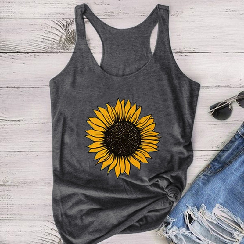 Sunflower Print Sleeveless Women's Top and T-Shirt