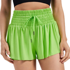 Flowy Womens Athletic Shorts High Waisted Gym Yoga Workout Running Butterfly Tennis Sports Acitve Skort Skirt with Pockets Spandex Sweat Pants Cute Lounge Trendy Clothes Summer Outfits Neon Green 2XL