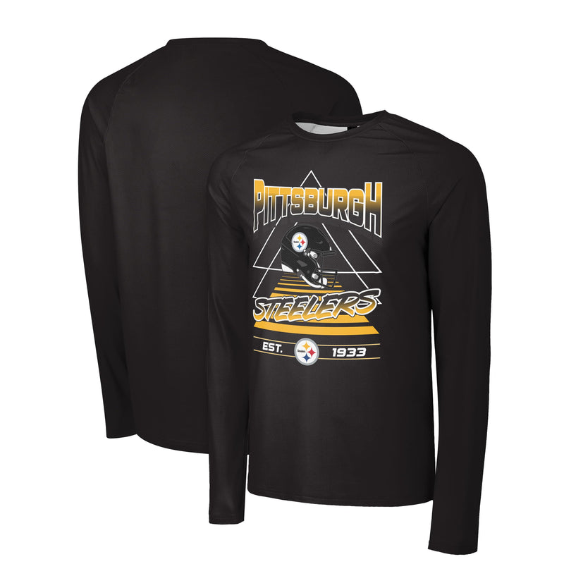 FOCO NFL Mens Official Long Sleeve Helmet Logo Established Long Sleeve Performance T-Shirt (US Alpha Medium Regular Regular Pittsburgh Steelers - Black)
