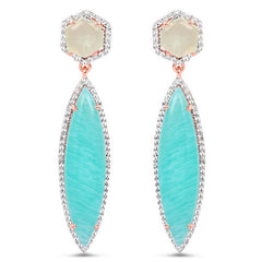 14K Rose Gold Plated 17.14 Carat Genuine Amazonite, Prehnite And White Topaz .925 Sterling Silver Earrings