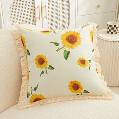 Tassel Sunflower Linen Printed Pillowcase for Home Use