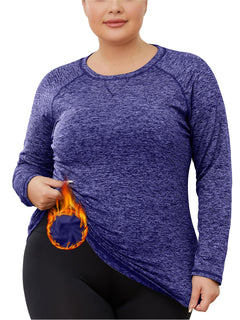 FOREYOND Womens Plus Size Thermal Fleece Tops Long Sleeve Running Athletic Shirt Workout Tops Thermal Underwear Blue 3XL