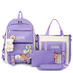 4pcs Women's Fashion Nylon Backpacks with Plush Pendant