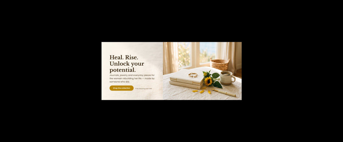 A promotional banner with text on the left reading 'Heal. Rise.