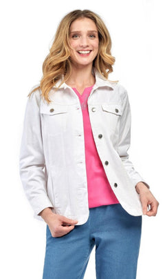 Women's Button Front Brushed Twill Jacket with Collar and Patch Pockets