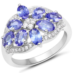 2.27 Carat Genuine Tanzanite and White Zircon .925 Sterling Silver Ring